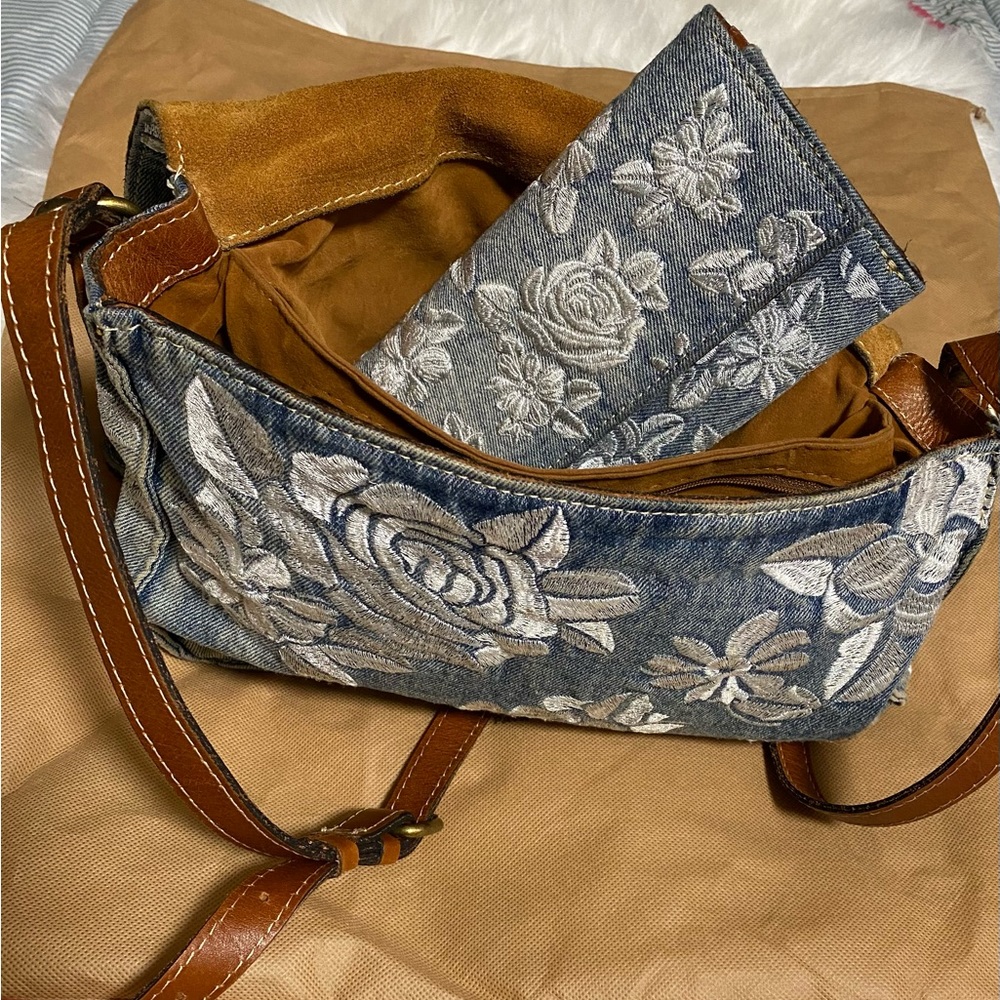 Final markdown 💸 Patricia Nash Denim Purse and Wallet embroidered denim